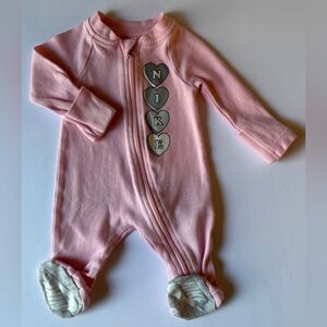 Nike Pink Heart Zippered Footie 0-3M EUC